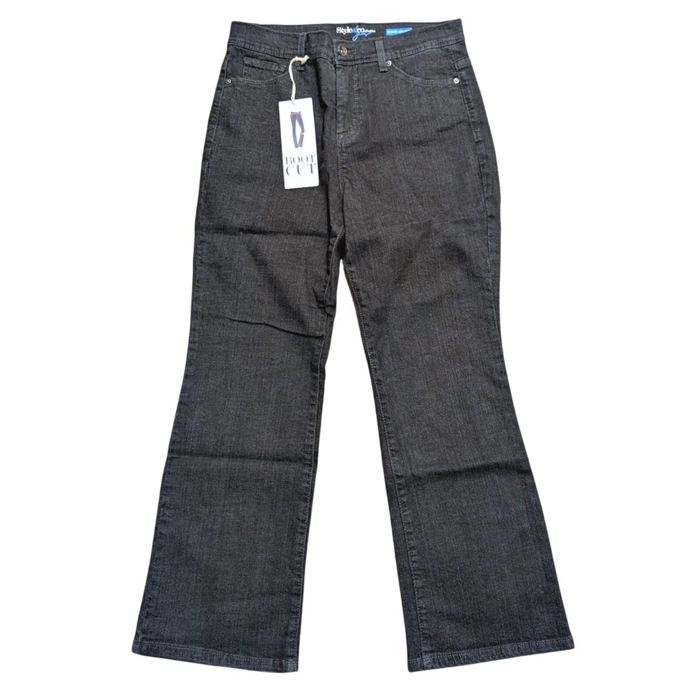Style & Co Jeans 10 Petite Tummy Control Bootcut Black Denim Stretchy NEW NWT